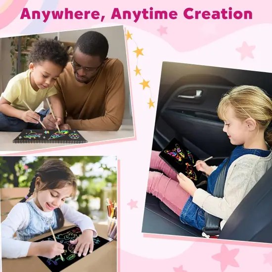 Scratch Paper Art-Crafts Gift: 2 Pack Rainbow {3}