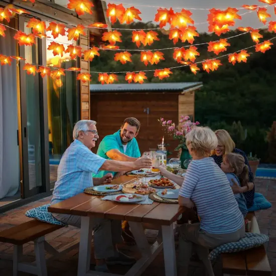 2 Pack 20Ft Lighted Fall Garland with Maple Leaf String Lights {5}