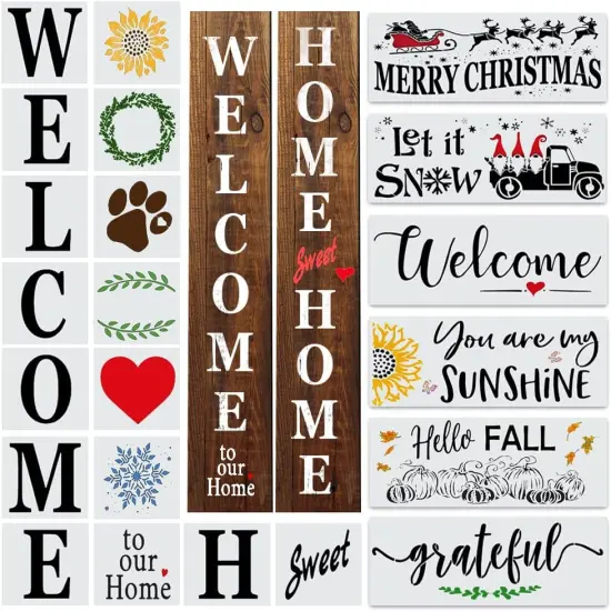 22PCS Large Letter Welcome Stencils for Painting on Wood {1}