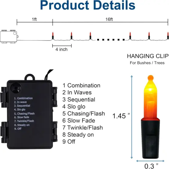 Halloween Orange String Lights - 50 LED with 8 Modes {3}