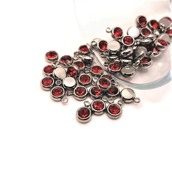 201 Stainless Steel, Bright Red Ruby July Birthstone Rhinestone Charms, 8x6mm {1}