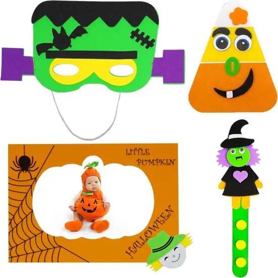 4E&rsquo;s Novelty Halloween Crafts for Kids &ndash; Makes 4 Projects: Picture Frame, Mask, Bookmark & Candy Corn Craft, Self-Adhesive Foam Stickers, Mess-Free Halloween Crafts for Kids Ages 3-12, Party Activity Kit {5}