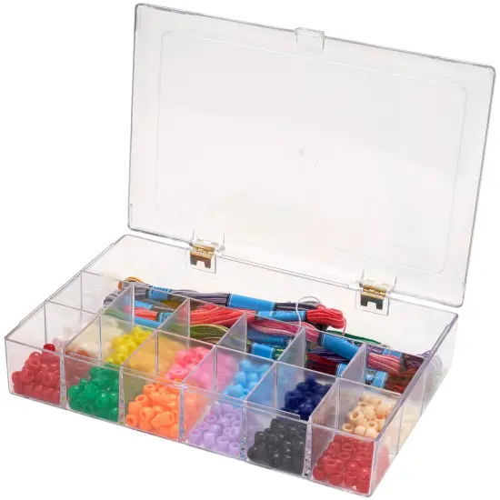 Pioneer Plastics 650C Clear Rectangular Plastic Hinged Divided Container, 9.5" W x 6.25" D x 1.5625" H {4}