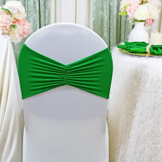 10 Pieces Emerald Green Ruffled Spandex Chair Bands for Vibrant Event Decor 8x13 inches {2}