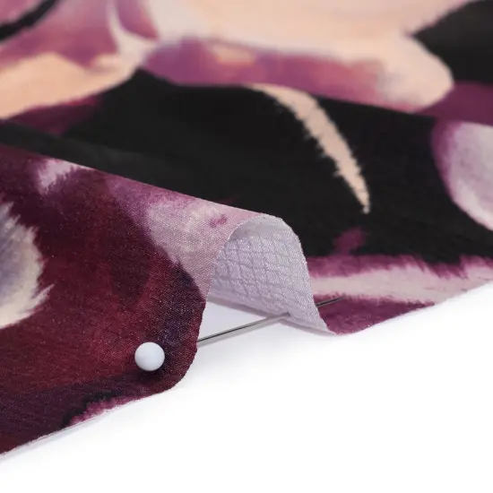 1 Yard Black and Berry Red Floral Puckered Polyester Charmeuse Designer Deadstock 56 inch Width {2}