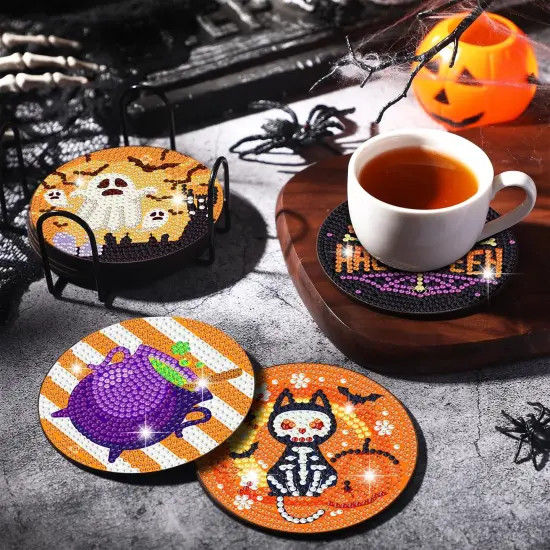 8 Pcs Halloween Diamond Painting Coasters Kits DIY {2}