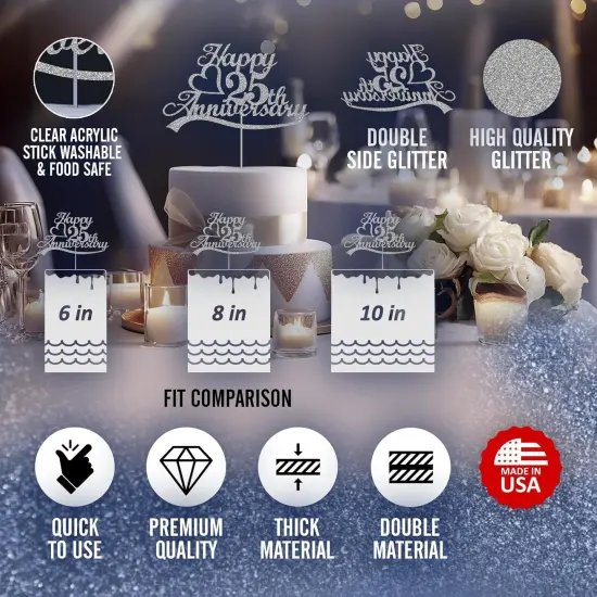 25th Anniversary Cake Topper Silver Glitter, 25 Wedding Anniversary {2}