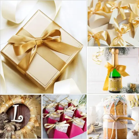 Champagne Gold Silk Ribbon - 3/8 Inch x 25 Yards {5}