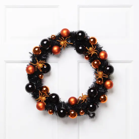 Northlight Spiders and Ornaments Halloween Wreath - 18" Orange and Black - Unlit {1}