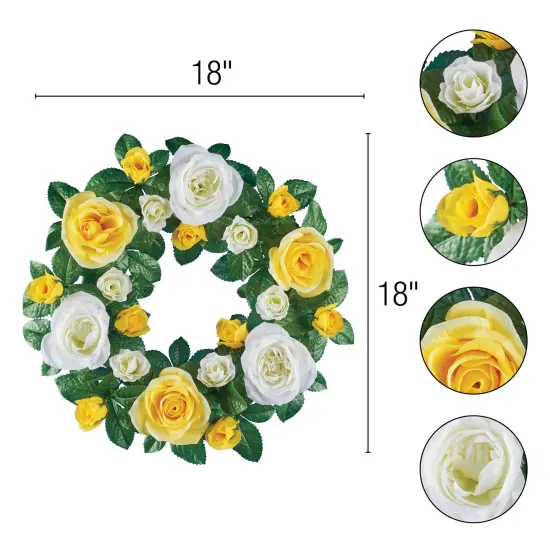 Collections Etc Artificial Yellow and White Roses Hanging Wreath {4}