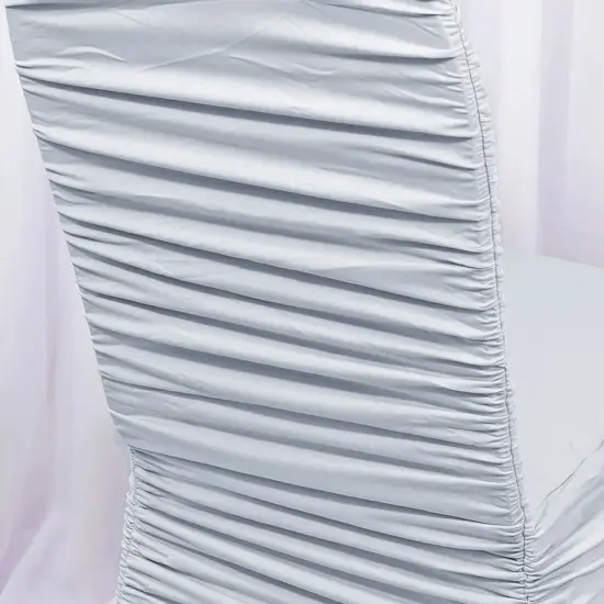 1 Piece Platinum or Light Silver Rouge Chair Cover, Ruffled Stretch Spandex for Banquet Chairs {3}