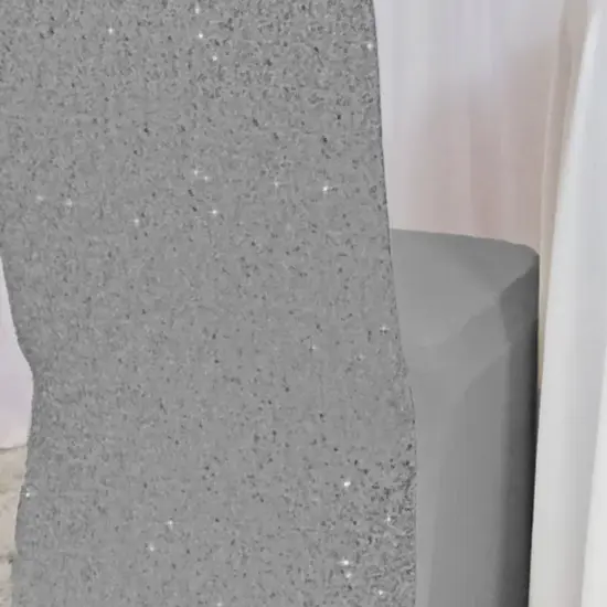 1 Piece Sequin Spandex Banquet Chair Cover Silver Stretch Sparkle Elegant Event Decor {4}