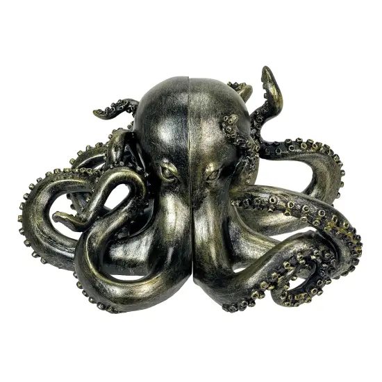 Bronze Octopus Bookends Set of 2 Nautical Polyresin Coastal Shelf Decor {3}