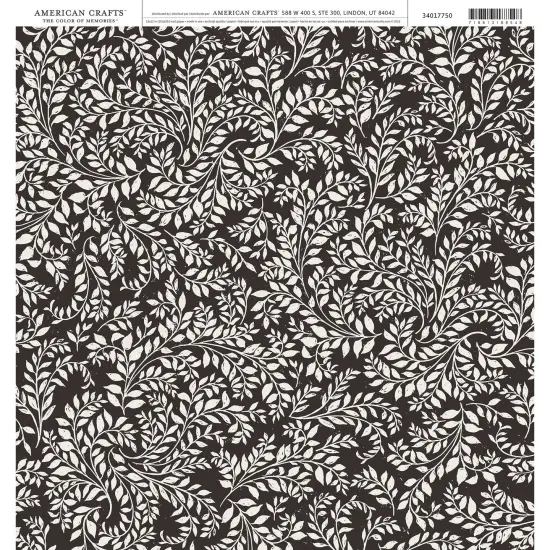 American Crafts Cardstock 12"X12"-Black White Leaves {1}