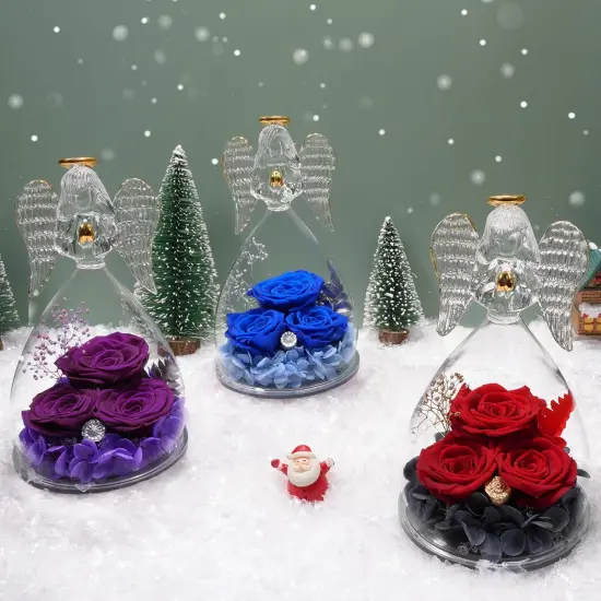 Glass Angel Figurines with Three Real Rose Gifts {5}