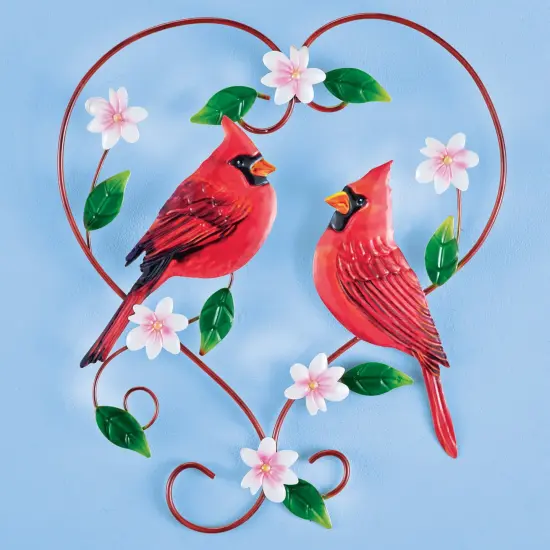 Collections Etc Hand-Painted Cardinal Heart Metal Wall Art {1}