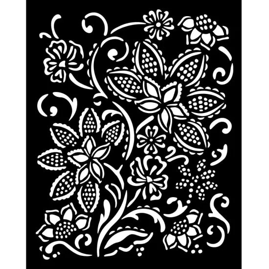 Stamperia Stencil 7.87"X9.84" -Timeless Batik Flowers {3}