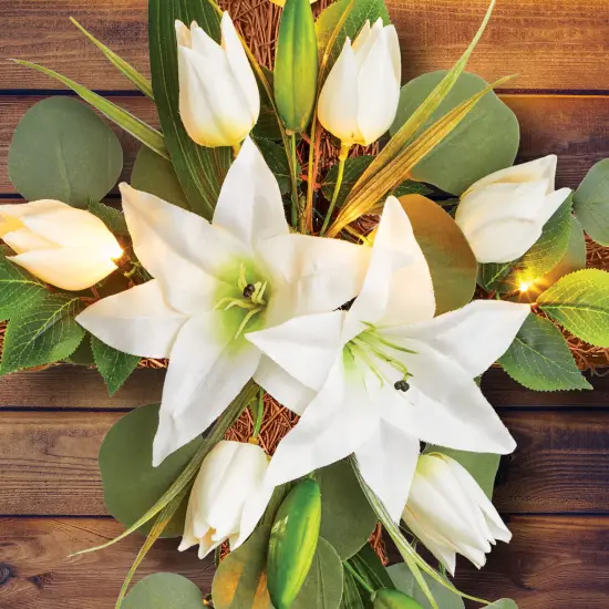 Collections Etc LED Lighted White Lily Wall Cross Decoration {5}