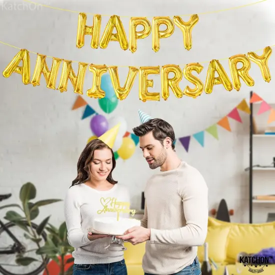 Happy Anniversary Balloon Banner - Gold {2}