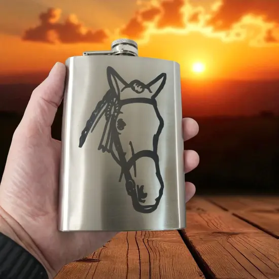 8oz Horse Stainless Steel Hip Flask {2}