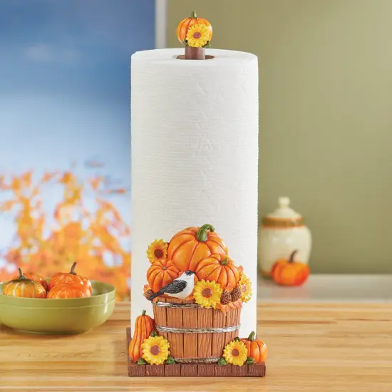 Collections Etc Hand-Painted Autumn Pumpkin Basket Paper Towel Holder {1}