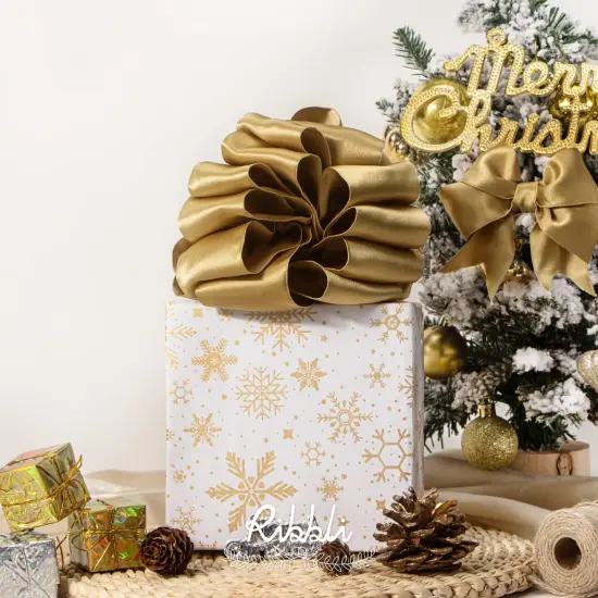 Champagne Gold Double Faced Satin Wired Ribbon {3}