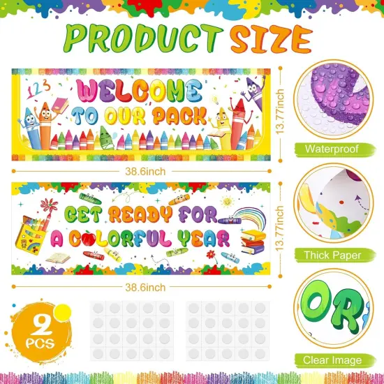 2 Pcs Crayon Welcome Banners 13.8x38.6 Inch Welcome to Our Pack Banner {2}