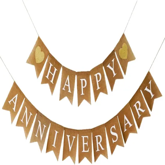 Happy Anniversary Burlap Banner for Wedding Anniversary Decorations {1}