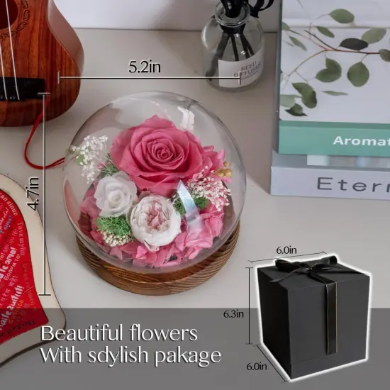 Pink Roses Preserved Real Flower in Glass Dome {2}
