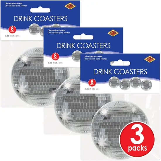 24 Piece 70's Theme Party Decorations Disco Ball Drink Coasters {4}