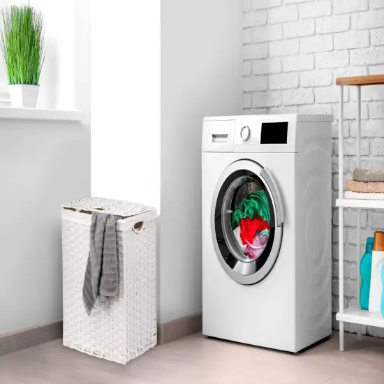 Seville Classics Handwoven Lidded Laundry Hamper White {4}