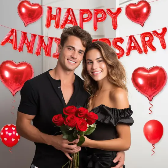 2 Set 16 Inch Happy Anniversary Balloons Letters Banner {3}