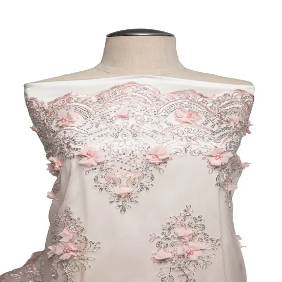 1 Yard Tulle Lace Fabric with 3D Embroidered Applique Design, 52&Prime; Wide D.Rose {6}