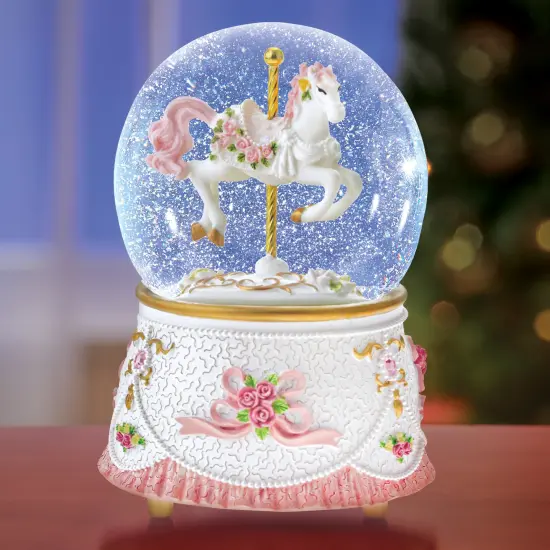 Collections Etc Intricate Musical Carousel Pony Waterglobe {1}