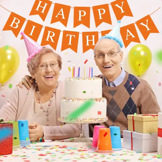 Orange Birthday Banner Sign Happy Birthday Bunting Banner Garland {5}