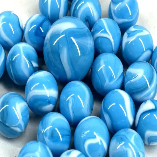 25 Glass Marbles AIR Blue/White Game Pack Shooter Swirl {4}