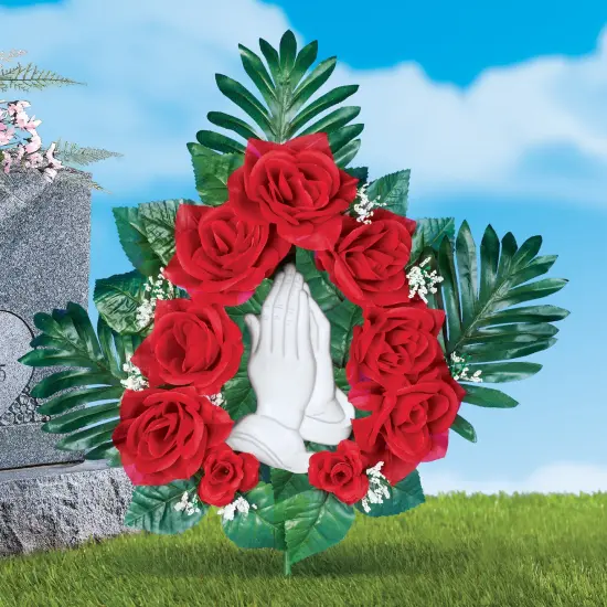 Collections Etc Artificial Rose Praying Hands Memorial Stake {1}
