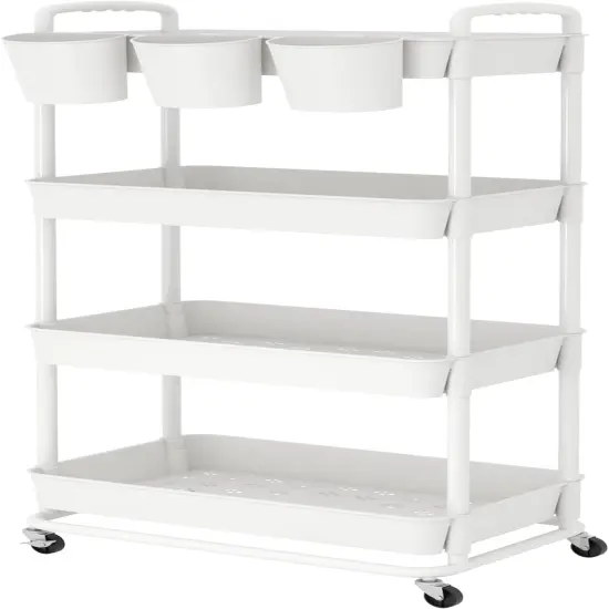 4-Tier Plastic Rolling Storage Cart - White {1}