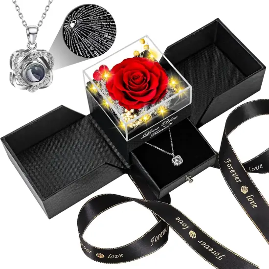 Preserved Red Real Rose Eternal Flowers Birthday Gifts for Women - Red {1}