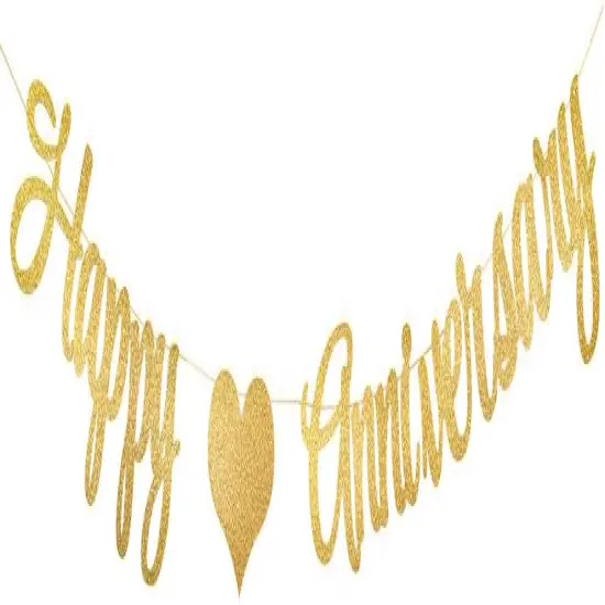 Gold Glittery Happy Anniversary Banner {2}