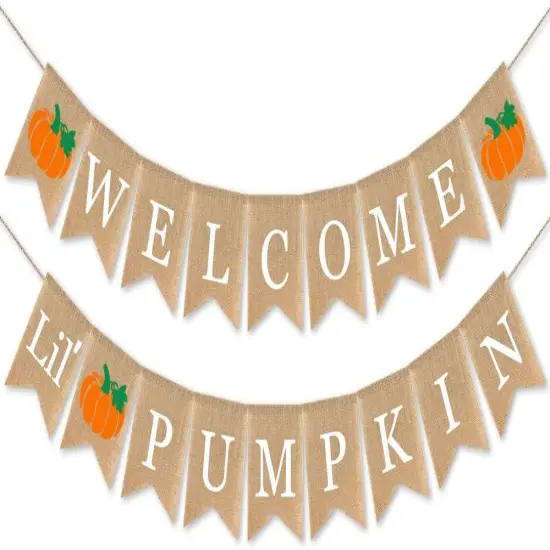 Burlap Welcome Little Pumpkin Banner Fall Autumn Baby Shower {1}