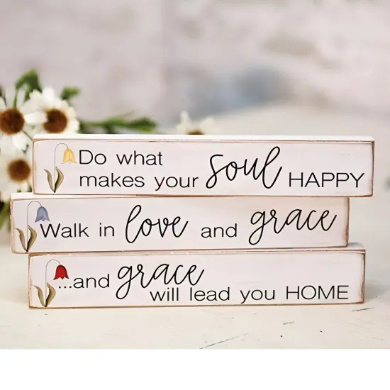 Love and Grace Mini Wooden Stick Inspirational Tulip-Illustrated Blocks with Uplifting Quotes - 3 Asstd {2}