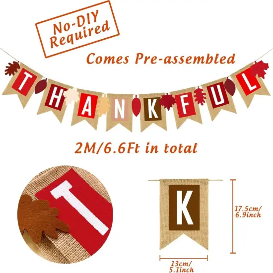 Thankful Burlap Banner Fall Autumn Maple Leaves Rustic Burlap {2}