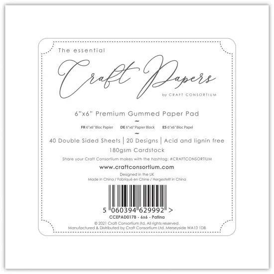 Craft Consortium Double-Sided Paper Pad 6"X6" 40/Pkg-Patina, 20 Designs {3}