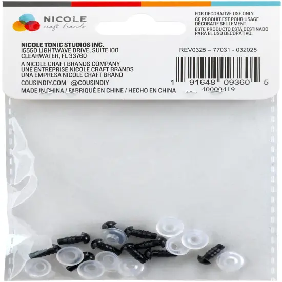 CousinDIY Shank Back Solid Eyes 6mm 10/Pkg-Black {2}