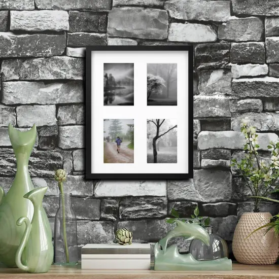 Black Multi-Photo Frame for 4 Pictures 15 &frac34;" x 19 &frac34;" Versatile Display with Acid-Free Mat & Plastic Front Protection {4}