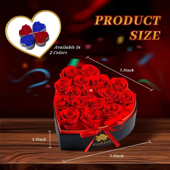 Red Roses in a Heart Shaped Box 16 Preserved Flowers {2}