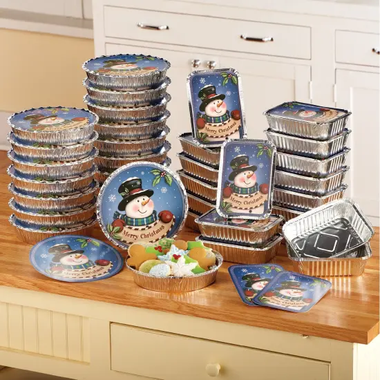 Collections Etc Christmas Snowman Foil Tins Treat Containers with Lids - 36 pc {1}