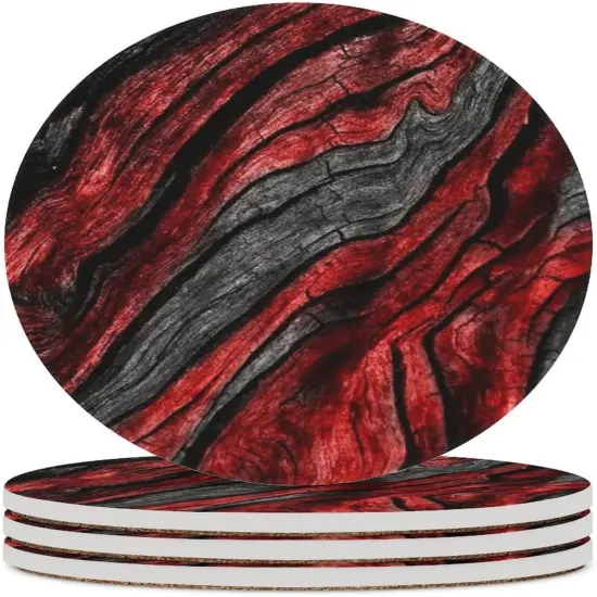 Black Red Wood Grain Drink Absorbent Coaster {1}
