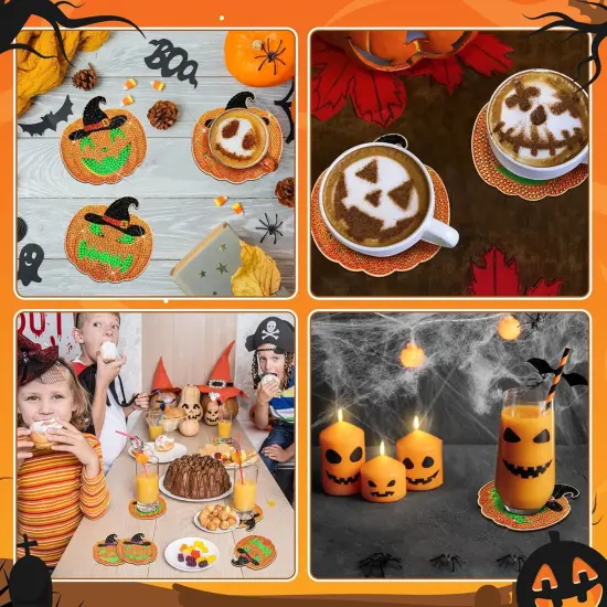 9PCS Halloween Diamonds Painting Coasters With Holder {5}